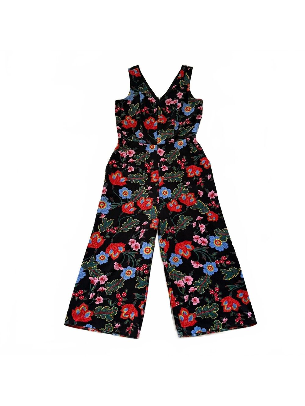Ann Taylor Factory Floral Wide Leg Jumpsuit Black Petite 4P Sleeveless